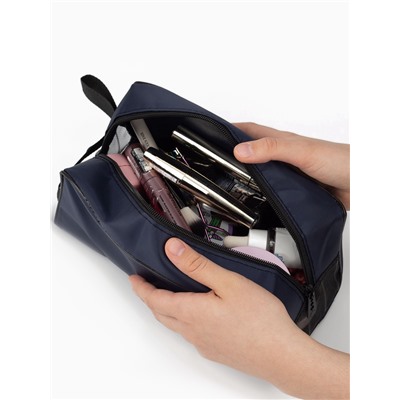 Косметичка дорожная на молнии с ручкой, объёмная, большая, тёмно-синяя