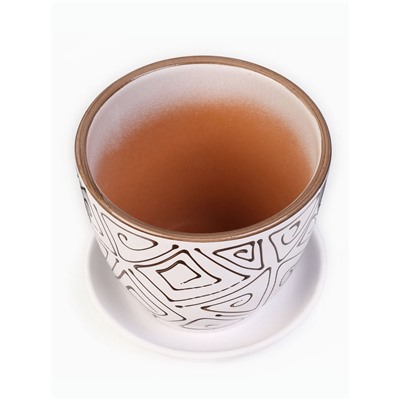 Горшок для цветов «Абстракция», 1 л, d=15 см, h=13 см, керамический, с поддоном, белый