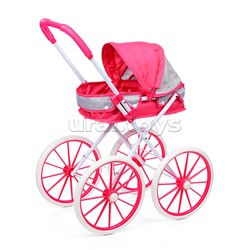 Коляска для кукол металлическая, складная, прогулочная с капюшоном, цвет красно-серая