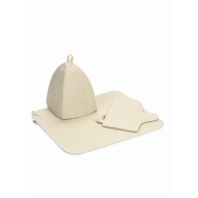 Набор для бани, шерсть 30%, полиэфир 70%, 3 предмета: шапка, рукавица, коврик, «Добропаровъ»