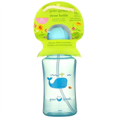 Green Sprouts, Straw Bottle, 9+ Months, Aqua, 1 Count