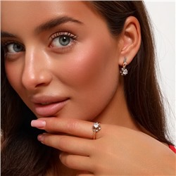 Комплект ювелирная бижутерия коллекция  "Дубай" серьги и кольцо 20 р, покрытие: позолота, вставка: фианиты, цвет: прозрачный, арт.217.327-20