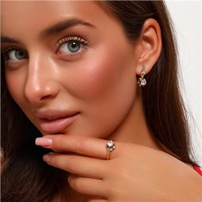 Комплект ювелирная бижутерия коллекция  "Дубай" серьги и кольцо 19 р, покрытие: позолота, вставка: фианиты, цвет: прозрачный, арт.217.327-19