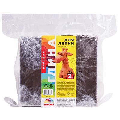 Глина для лепки вакуумированная, красная 2 кг,