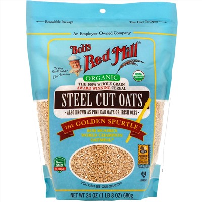 Bob's Red Mill, Органический необработанный овес, цельное зерно, 680 г