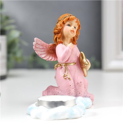 Фигурка - подсвечник на 1 свечу со свечой «Девочка-ангел в розовом платье», полистоун, 9×12×5.2 см