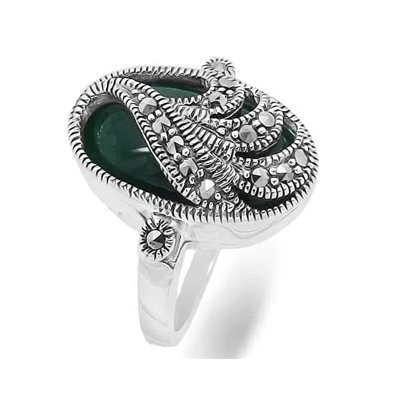 Кольцо из серебра зеленый агат, марказит, SL-AGA75