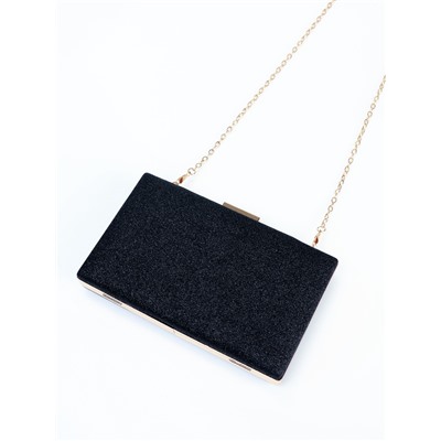 Сумка-клатч женская вечерняя на фермуаре, жёсткий корпус, на цепочке, блестящая, чёрная