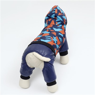 Комбинезон для собак«Камуфляж», размер XXL, ДС 40, ОШ 42, ОГ 54 см, на меховом подкладе, синий