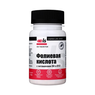 Фолиевая кислота, с витаминами В6, В12, банка, 180 таблеток