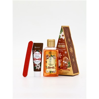 Подарочный набор новогодний: гель для душа, крем для рук и пилка для ногтей, аромат печенье, URAL LAB