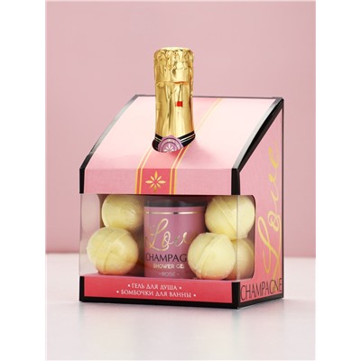 Подарочный набор: гель для душа шампанское и бомбочки для ванны, Чистое Счастье