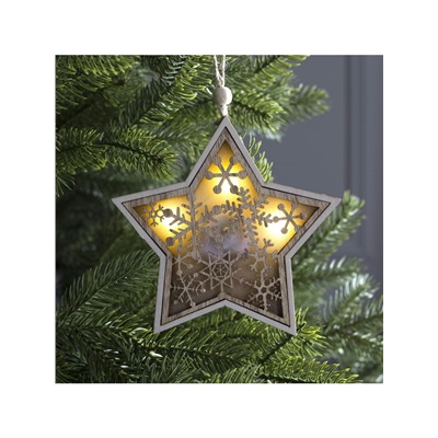 Ёлочная игрушка «Звезда в снежинках», 13×13×1 см, 3 LED, от батареек, свечение тёплое белое