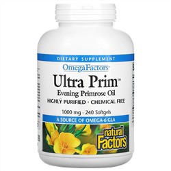 Natural Factors, OmegaFactors, Ultra Prim, масло вечерней примулы, 1000 мг, 240 мягких желатиновых капсул