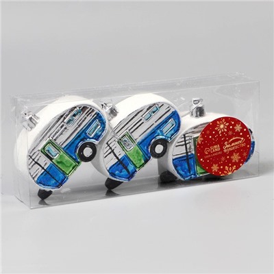 Ёлочные игрушки 3 шт., «Зимнее волшебство, Фургончики» пластик, 4×7 см, синий