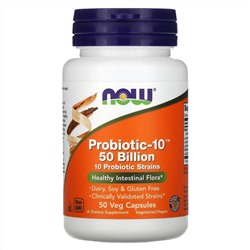 Now Foods, Probiotic-10, 50 млрд, 50 вегетарианских капсул
