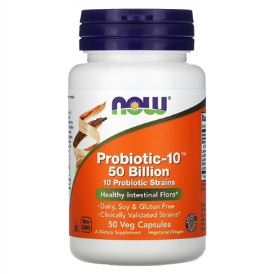 Now Foods, Probiotic-10, 50 млрд, 50 вегетарианских капсул