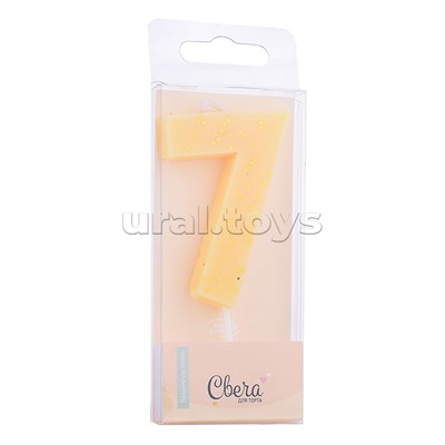 Свеча Цифра, 7, Кремовый, с блестками, 4,3*7,5 + 4,5 см, 1 шт. с держат.