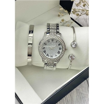 Подарочный набор для женщин часы, 2 браслета + коробка #22853326