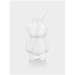 Стакан с трубочкой ToyBear, 340 мл, 9×14 см, стекло, прозрачный
