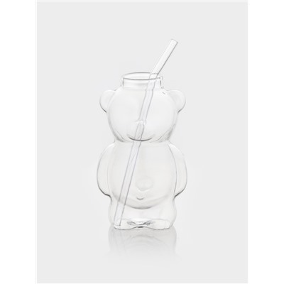 Стакан с трубочкой ToyBear, 340 мл, 9×14 см, стекло, прозрачный