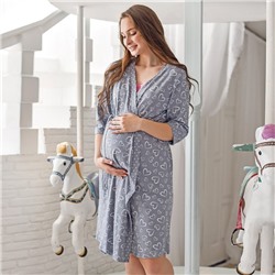 Комплект женский (сорочка/халат) для беременных, цвет серый, размер 54