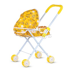 Коляска для кукол (металлическая, складная, прогулочная с капюшоном, цвет желтый) в пакете