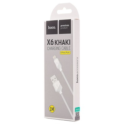 Кабель USB - Apple lightning Hoco X6 Khaki (повр. уп) 12W 100см 2,4A  (white)