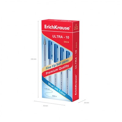 Ручка шариковая 0.7 мм "Ультра-10 Классика" 13873 синяя технология суперскольжения ErichKrause