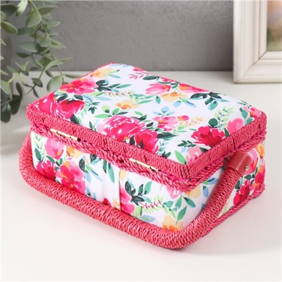 Шкатулка для рукоделия и шитья «Акварельные цветы», хранение ниток, иголок, мелочи, 18×12×9.5 см