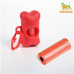Контейнер-косточка с мешками для уборки (рулон 15 пакетов 29×21 см), красный