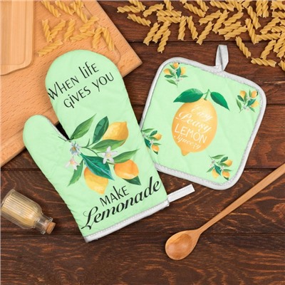 Кухонный набор Доляна Lemon, прихватка 17×17 см, рукавица 26×16 см,100% п/э