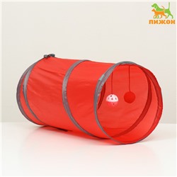 Туннель для кошек с игрушкой, 50×25 см, красный