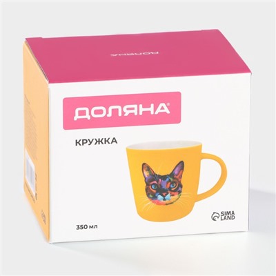 Кружка Доляна «Котик», 350 мл, фарфор, жёлтая