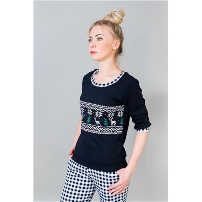 Женский домашний костюм с брюками 21 (Бело-синий)