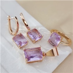 Комплект ювелирной бижутерии коллекция "Дубай" серьги, кулон и кольцо 18 р покрытие позолота, вставка: стекло, цвет: светло-фиолетовый, арт.215.580-18
