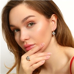 Комплект ювелирной бижутерии коллекция "Дубай" серьги и кольцо 17 р, вставка: фианиты, цвет: прозрачный, арт.213.359-17