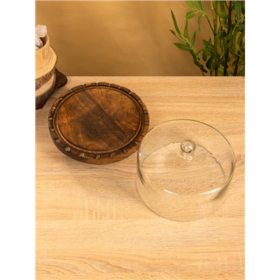Клош стеклянный, 22×22×20 см, дерево