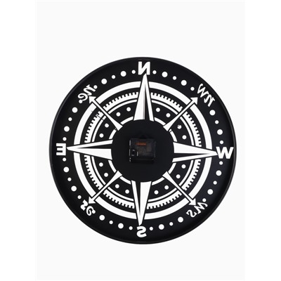 Часы настенные интерьерные «Компас», бесшумные, плавный ход, d=40 см, металл, чёрные