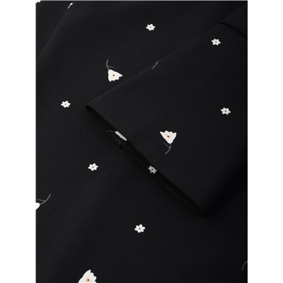 Платье с завязками на талии миди женское MINAKU Flower, размер 42, чёрное, белое