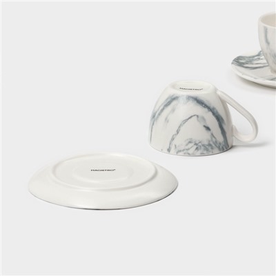 Набор чайный Magistro Real Marble, 4 предмета: 2 чашки 120 мл, 2 блюдца d=12.5 см, фарфор