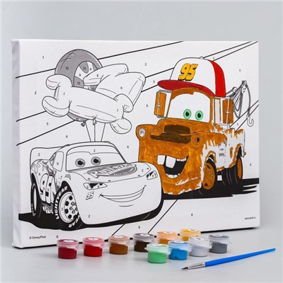 Картина по номерам для детей «Молния Маккуин и Мэтр» 20×30 см, Тачки