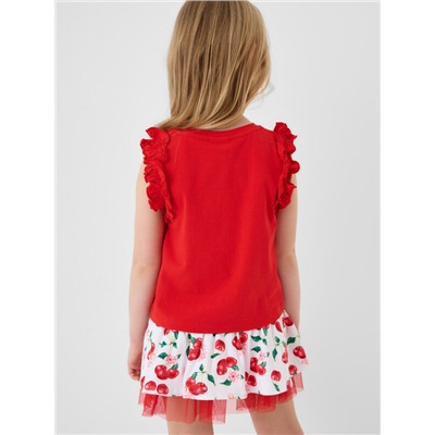 Комплект трикотажный для девочек: джемпер (футболка без рукавов), юбка-шорты