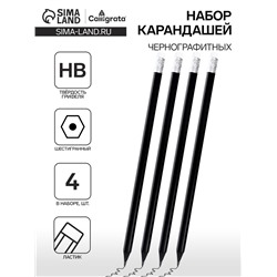 Набор карандашей чернографитных, Calligrata, 4 штуки, HB, пластиковых, с ластиком, чёрный