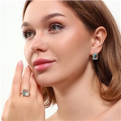 Комплект ювелирная бижутерия коллекция  "Дубай" серьги и кольцо 18 р, покрытие: позолота, вставка: фианиты, цвет: нежно-голубой, арт.215.444-18