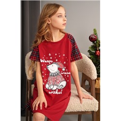 Новогодняя сорочка для девочки из хлопка Happyfox