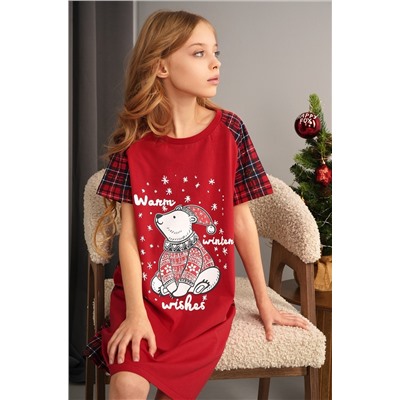 Новогодняя сорочка для девочки из хлопка Happyfox