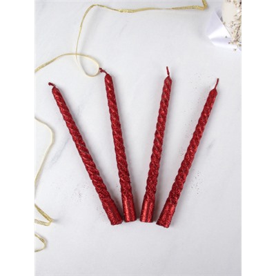 Свеча стержень 4 штук 20 см набор витая / BQ-3 /уп 144/ красная