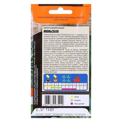 Семена Капуста белокочанная «Июньская», ранняя, 0.5 г, «Тимирязевский питомник»