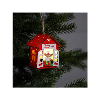 Ёлочная игрушка «Дом с оленем», 8.7×4.6 см, 1 LED, от батареек, свечение тёплое белое